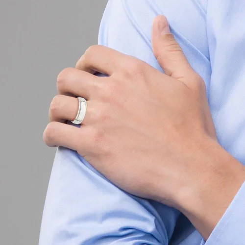 Vista 4 de Anillo de boda de plata de ley 925 sólida con borde plano de 0.236in