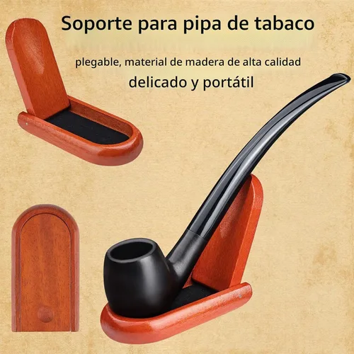 Vista 6 de Joyoldelf Pipa de tabaco, pipa de madera de lujo para fumar con soporte para pipa, tubos de tabaco de ébano para fumar con raspador de pipa, caja