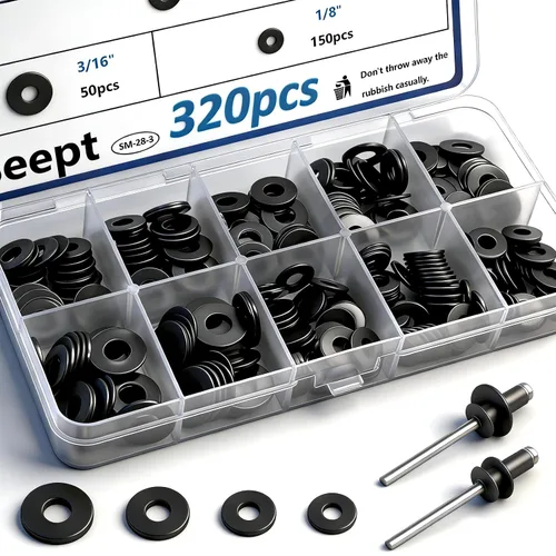 Vista 8 de 400 piezas de arandelas de remache pop de 1/8 pulg. negras para remaches pop de diámetro 1/8" de acero inoxidable 304, arandelas de remache pop