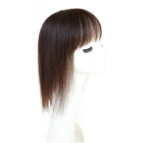 Vista 4 de Extensiones de cabello humano con clip con flequillo, base de seda, flecos de tupé superior para pérdida de adelgazamiento, extensiones de reemplazo