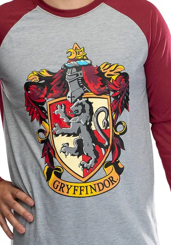 Vista 3 de Harry Potter - Conjunto de pijama de camisa raglán y pantalones a cuadros para hombre adulto, Gryffindor, Ravenclaw, Slytherin, Hufflepuff