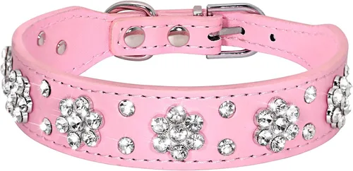 Vista 6 de Serijoars Collar para perro y gato con diamantes de imitación - Collar brillante de cuero PU ajustable, tallas XS, S, M (XS, negro)