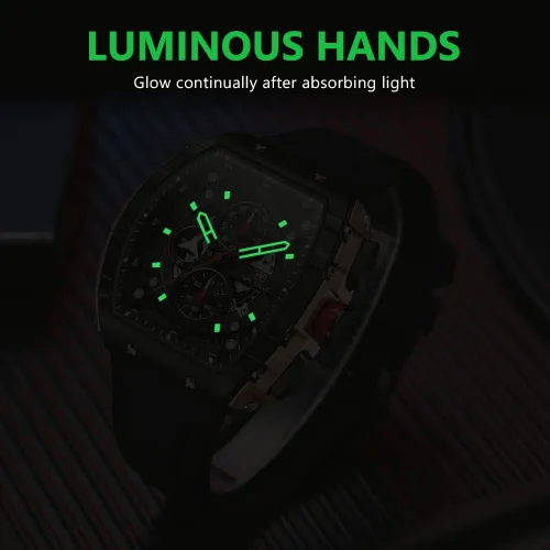 Vista 5 de Relojes para hombre, reloj Tonneau de esqueleto de lujo para hombre, impermeable, ajustable, correa de silicona, estilo steampunk, cronógrafo