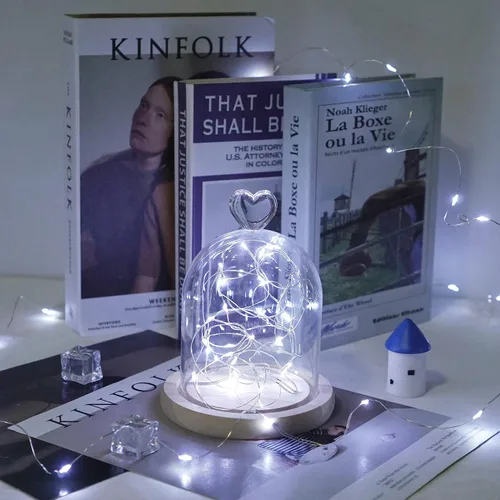 Vista 5 de Guirnalda de luces LED, funciona con pilas, luz de luciérnaga estrellada de 6.6 pies, 20 LED, impermeable, alambre de cobre plateado, mini luz
