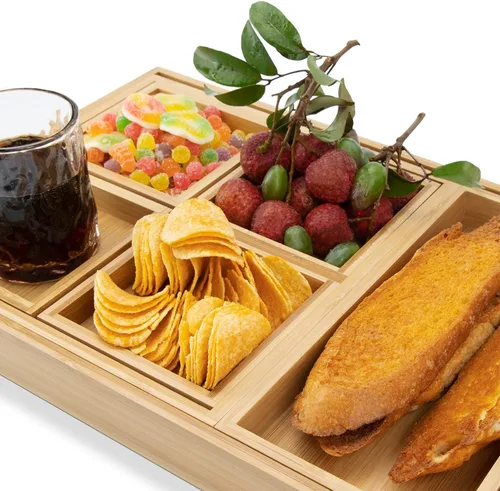 Vista 4 de Bandejas de madera para servir con asa - Juego de 7 - Grande, Mediana, Pequeña y Mini - Bandejas anidadas multiusos - para desayuno, mesa