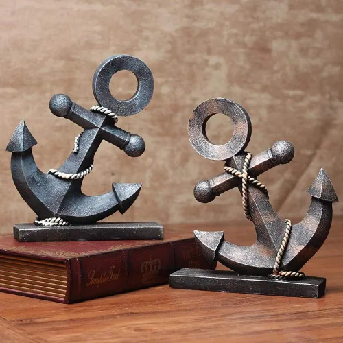 Vista 2 de Lependor Decoración para el hogar Estatua Creative Anchor Timón Arte Decoración - Marrón