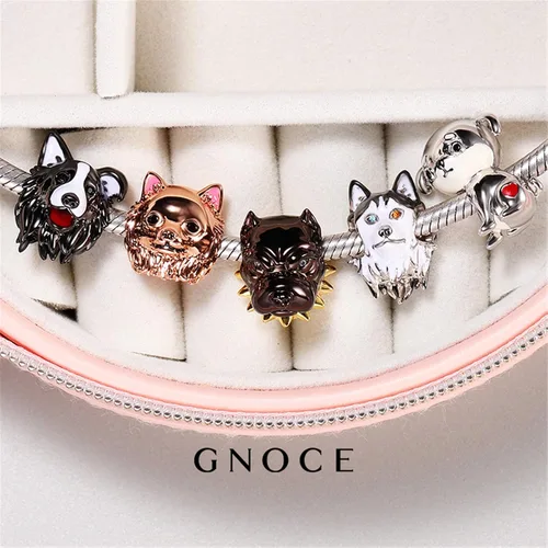 Vista 7 de GNOCE Abalorio de plata de ley para perro chapado en negro para pulsera o collar de mascotas para mujeres y niñas