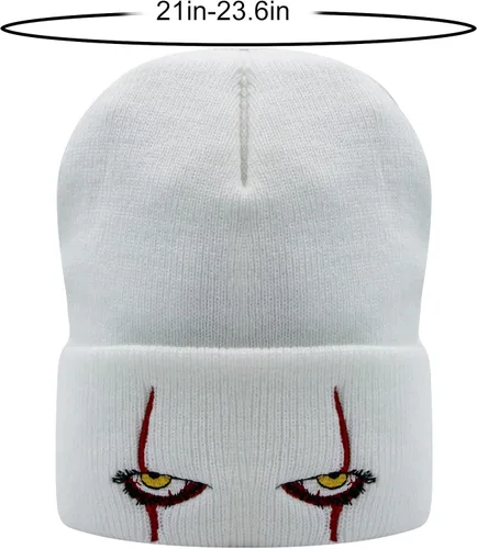 Vista 6 de Suillty Gorro unisex de punto acrílico de invierno con bordado de ojos aterradores gorros de invierno cálidos de Halloween para adultos y niños