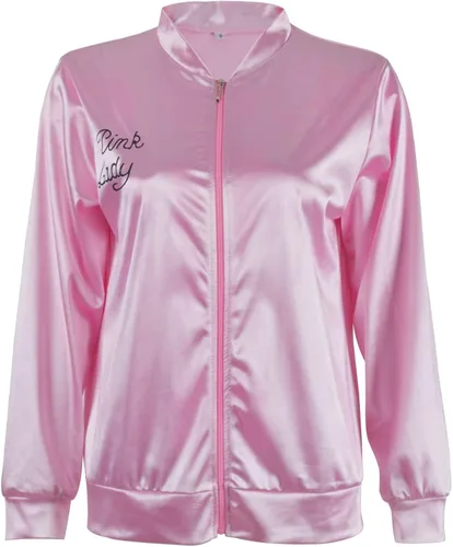 Vista 2 de MAPLECOS Nostalgic - Chaqueta de satén rosa de los años 50 para mujeres mujeres y niñas con cuello manchado disfraz de Halloween y cosplay