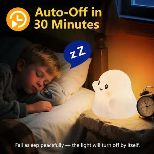 Vista 4 de Luz nocturna fantasma para niños, regalo y juguete divertido para niños, lámpara táctil con sonidos, silicona blanda, LED seguro para los ojos