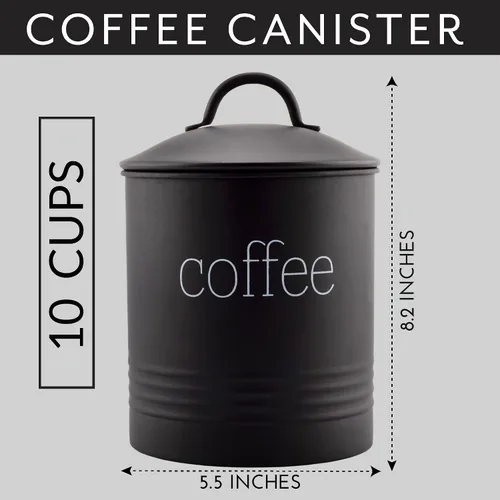 Vista 6 de AuldHome Design Recipiente de Café de Loza Esmaltada Negra; Almacenamiento de Café de Estilo Casa de Campo Moderno para Cocina