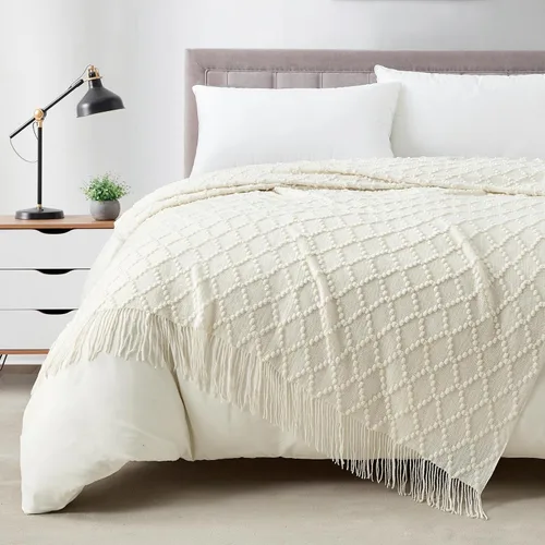 Vista 25 de Bourina Manta de punto decorativa con textura, unicolor y suave, para sofá, 50 x 60 pulgadas, almendra Knitted Throw Blanket 50x60 Inches, Soft