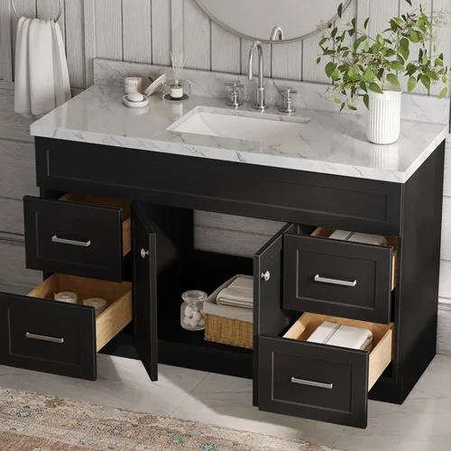 Vista 3 de ARIEL Hamlet - Mueble de baño de 54 pulgadas con fregadero, madera maciza, encimera de mármol italiano de Carrara de 1.5 pulgadas, fregadero