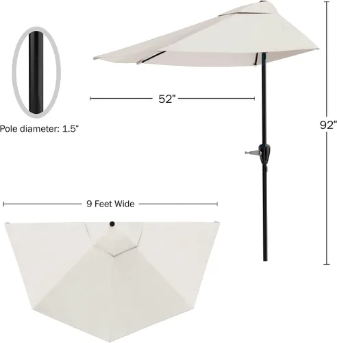 Vista 2 de Pure Garden - Parasol para patio de media caña 50-145-B 9', color azul., Bronceado Canela
