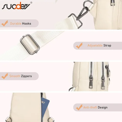 Vista 5 de SUOSDEY Sling Bag Crossbody Backpack PU Leather Unisex Shoulder Bag Chest Bag With Adjustable Strap for Travel Cycling Hiking