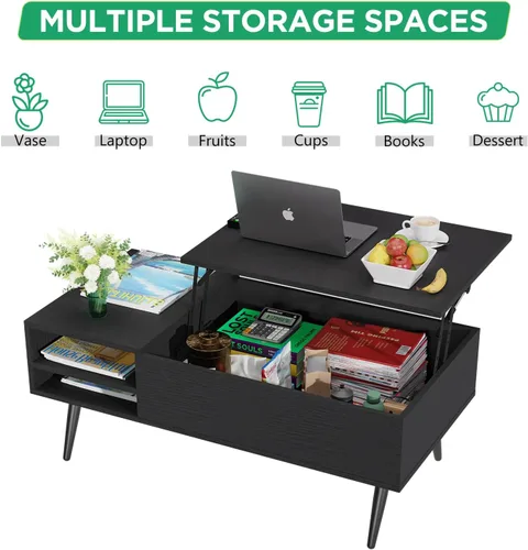 Vista 7 de PayLessHere Mesa auxiliar elevable de 39 pulgadas con almacenamiento ajustable y compartimento oculto, mesa de centro pequeña de madera