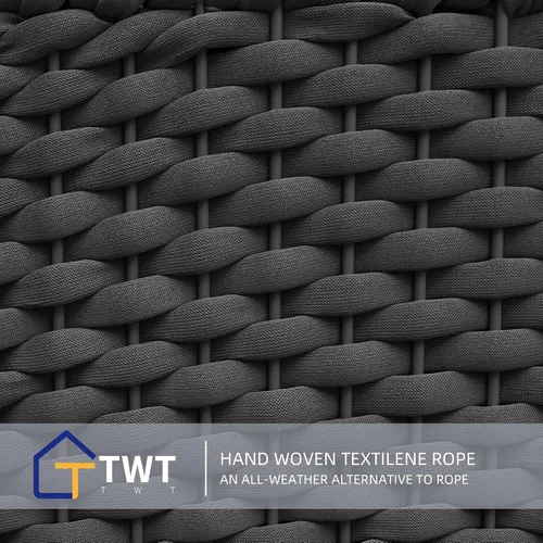 Vista 6 de TWT Sofá individual modular para exteriores con cojín grueso, gris oscuro Cuerda Textilene Gris Oscuro W/Cojín Gris Oscuro