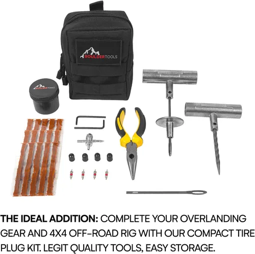 Vista 5 de Boulder Tools - Compact Tire Repair kit with Molle Storage Pouch. Heavy Duty Universal Tire Plug Kit, Easily Stores Inside Your UTV, ATV, Truck