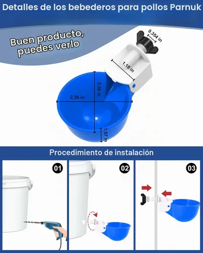 Vista 5 de Vasos para bebederos de pollo (paquete de 8/azul) – Alimentador automático de agua grande para pollos para patos, pollitos, pavos, codorniz