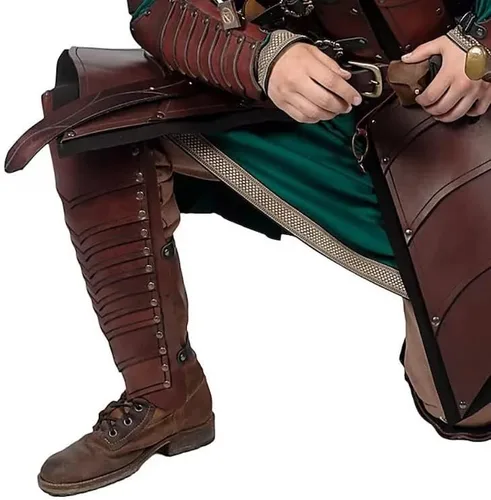 Vista 6 de Armadura de cuero medieval de caballero vikingo, grietas, polaina renacentista, disfraz de Halloween para hombres y mujeres, armadura LARP