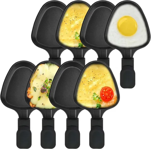 Vista 9 de Paquete de 4 sartenes de raclette prémium con mango extendido, mini sartenes antiadherentes para fundir queso para barbacoa al aire libre, sartén 4