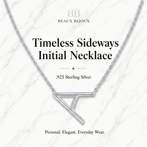 Vista 3 de Dainty Sideways Initial Necklace for Women – Sterling Silver or 14K Gold Plated 20mm Alphabet Letter Pendant