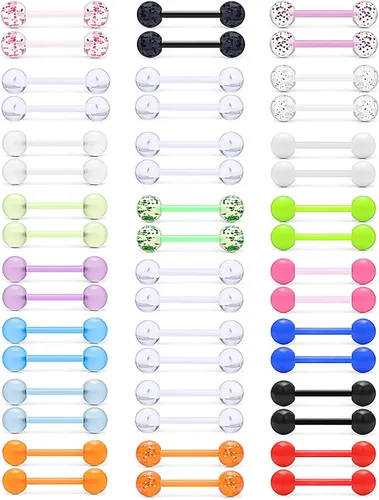Vista 7 de Prjndjw 48 unids 14G resplandor en la oscuridad flexible acrílico recto lengua pezón anillo retenedor cuerpo piercing joyería para mujeres hombres