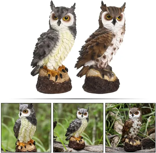 Vista 9 de YARDWE Estatuas de búho y animales del bosque, 2 piezas, decoración de micro paisaje, escultura de búho, animales de jardín para jardín, paisaje