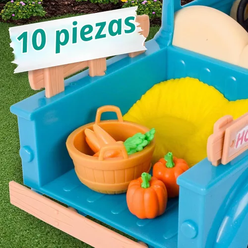 Vista 3 de Honey Bee Acres Buzzby Camión de Granja Vehículo con Figura de Muñeca en Miniatura, 10 Piezas, Edades 3+