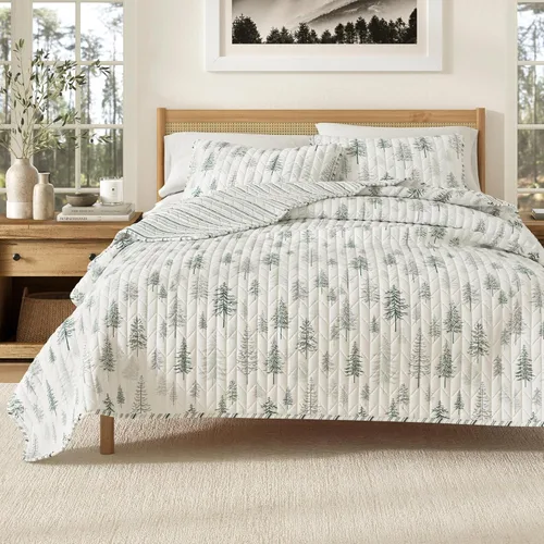 Vista 11 de Great Bay Home - Juego de 3 piezas de colcha reversible de estilo rústico de cabaña con 2 fundas decorativas de almohada, para todas las estaciones