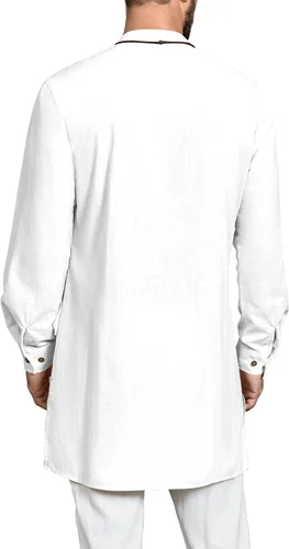Vista 2 de Kaftan Thobe - Bata de manga larga para hombre, casual, algodón, lino, con botones, camisa musulmana Blanco