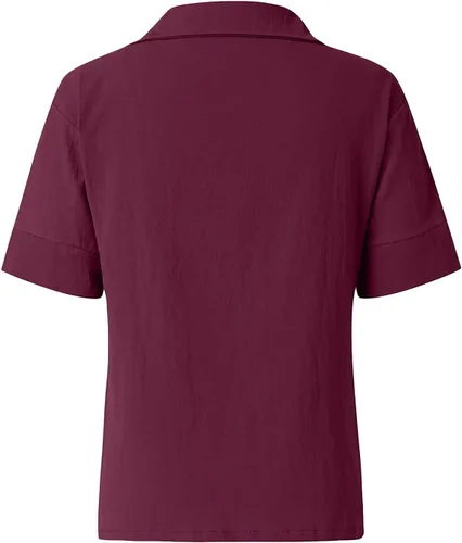 Vista 5 de SMIDOW Blusas casuales de verano para mujer, blusas sólidas, cuello redondo, manga corta, 34, algodón y lino, camisas