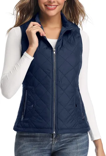 Vista 11 de LONGKING Chaleco de mujer, cuello alto, ligero, con cremallera, acolchado para mujer Rosa