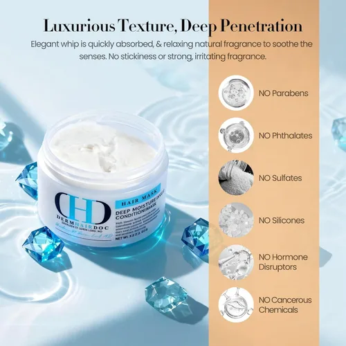 Vista 7 de Mascarilla para el cabello acondicionador profundo desarrollada por dermatólogos, desenredante hidratante para cabello seco, rizado, encrespado