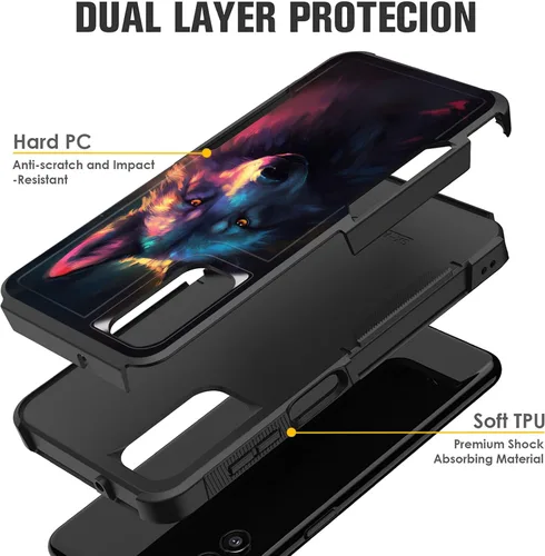 Vista 2 de Funda protectora para Galaxy A13 5G, doble capa híbrida resistente a prueba de golpes, policarbonato duro, silicona suave, TPU, funda protectora