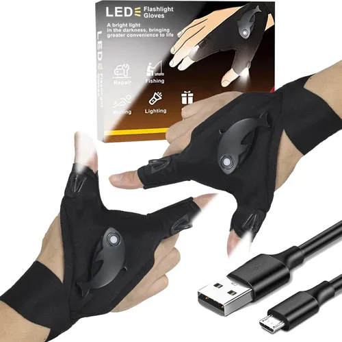 Vista 8 de HikooLSS Linterna LED recargable impermeable con guantes, correa ajustable, talla única para todos, Negra Geniales luces de dedo, regalos del día