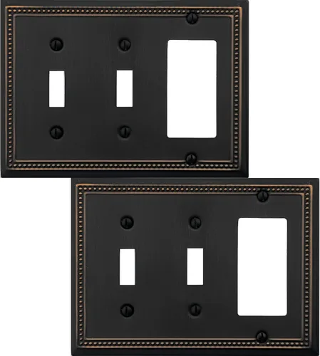 Vista 27 de OKAWYC Belaire - Cubierta para interruptor de luz de decoración individual, placa de pared de metal con cuentas, paquete de 4 unidades de bronce