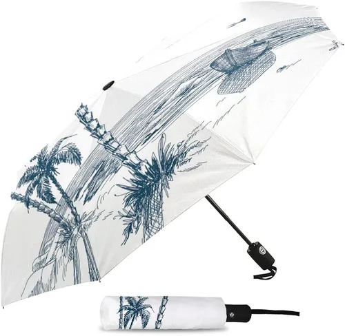 Vista 2 de DHDM Umbrella Automatic Beach Umbrella Outdoor Adults Printed Rain Umbrella for Men Kids Parasol
