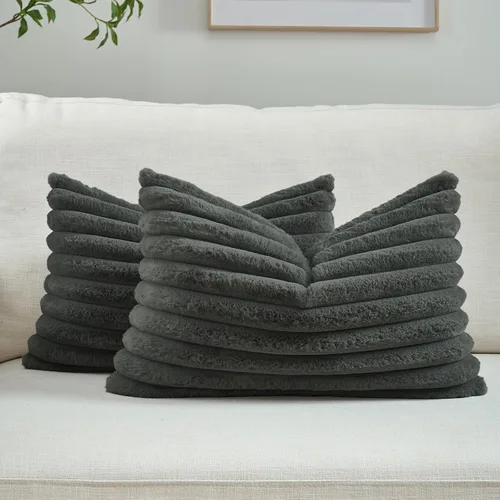 Vista 7 de FUTEI Pack of 2 Faux Fur Throw Pillow Covers 20x20 Inch, Navy Blue Azul marino