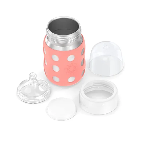 Vista 4 de Lifefactory Biberón de cuello ancho aislado al vacío de acero inoxidable de 8 onzas con pezón etapa 2 (3-6 meses) melón (LS2211WCA4)