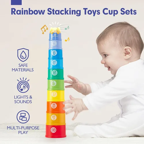 Vista 2 de hahaland Juguetes apilables para niños pequeños de 1 a 3 años – Vasos apilables – Juguete para niños de 1 a 2 años de edad Juguetes Montessori