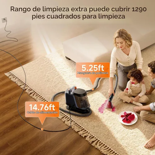 Vista 5 de Uwant Máquina limpiadora de alfombras de 18Kpa con Pet Pro Cleaner&Tools