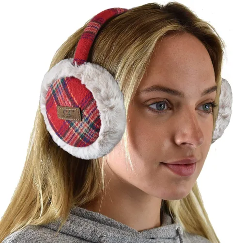 Vista 28 de C.C - Lindas orejeras con diadema ajustable para invierno, calentador de orejas suave Rombos azul marino