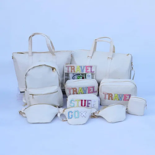 Vista 7 de YogoRun Bolsa de maquillaje de viaje para cosméticos, bolsa de maquillaje para mujereshombres, Beige-Stuff, Moda