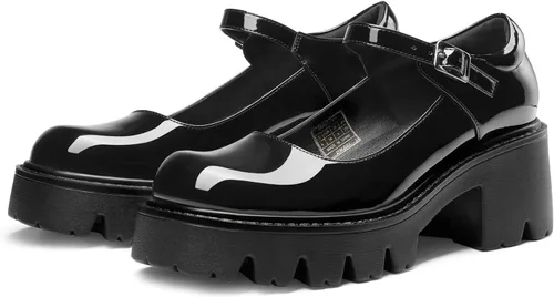 Vista 4 de DREAM PAIRS Zapatos Mary Janes para mujer con plataforma, tacón bajo, tacón grueso, punta redonda, correa de tobillo, zapatos Oxfords