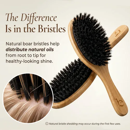 Vista 4 de Cepillo de cerdas de jabalí para mujeres y hombres, cepillo de pelo natural 100% cerdas suaves de jabalí para cabello fino y delgado