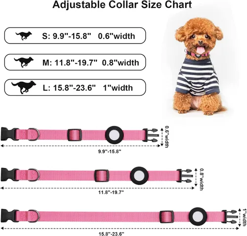 Vista 3 de Collar ajustable para AirTag con hebilla duradera de cierre rápido, collar de nailon de imitación con soporte impermeable para AirTag Apple