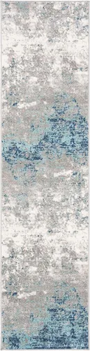 Vista 2 de SAFAVIEH Colección Brentwood - Alfombra de pasillo de 2 pies x 6 pies, gris claro y azul, diseño moderno y abstracto, que no desprende pelusa