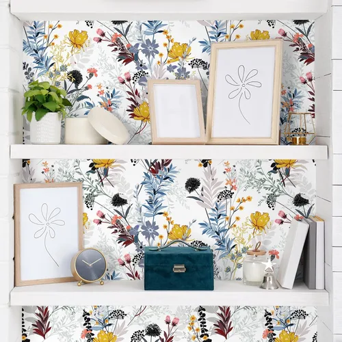 Vista 6 de VEELIKE Papel tapiz de flores silvestres para despegar y pegar, papel de contacto floral para paredes, 17.7 x 118 pulgadas, papel de pared de vinilo