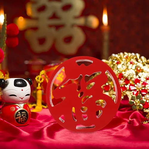 Vista 6 de ARTIBETTER Adorno de madera de personaje chino rojo fu, estatuas de escritorio, manualidades, escultura, decoración de felicidad china, centro